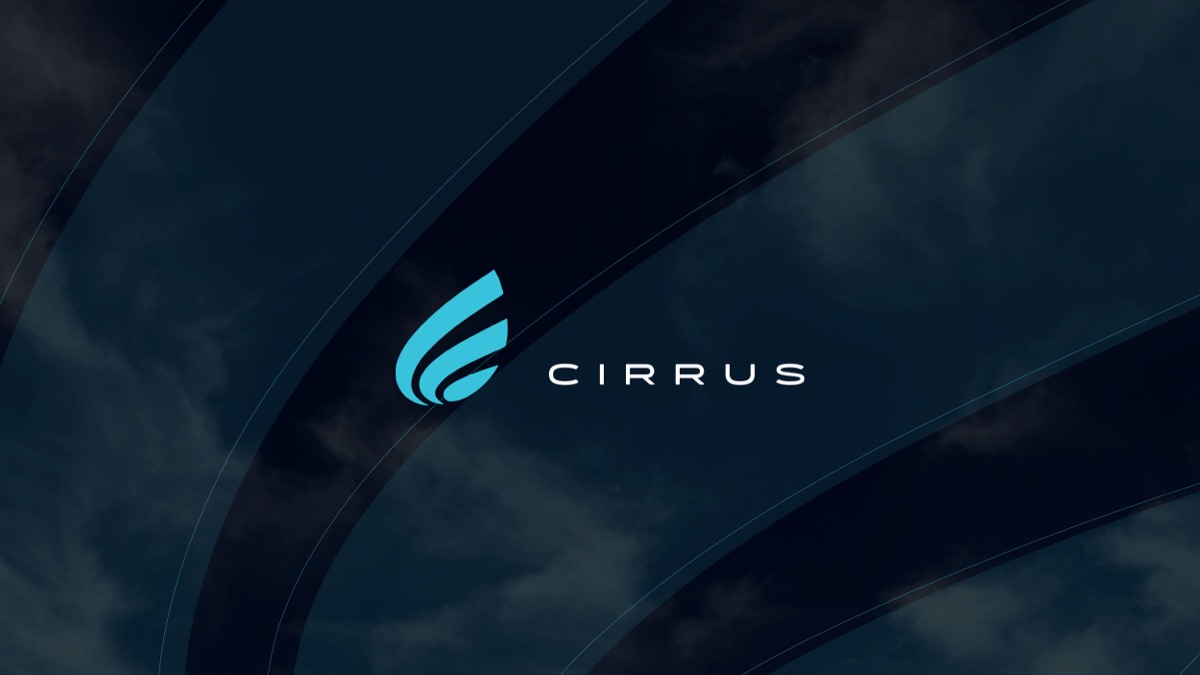 The Cirrus logo on a dark navy background with sweeping curved forms.