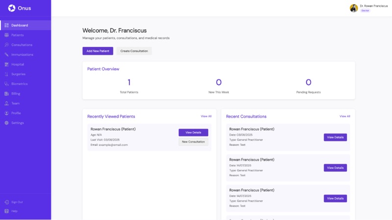 The provider dashboard with recent patients and consultation requests.